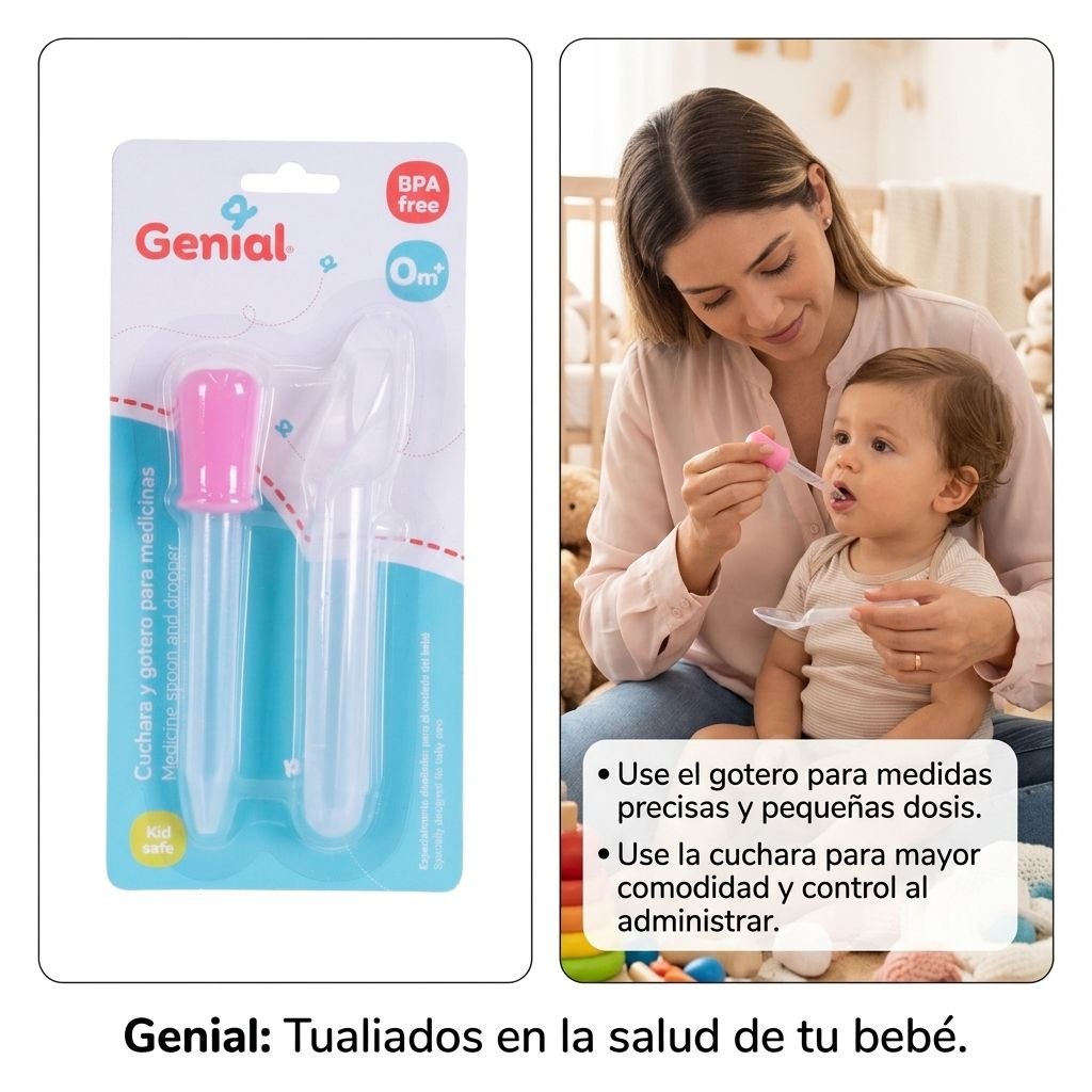 KIT DE CUCHARA Y GOTERO PARA MEDICINAS PARA BEBES GENIAL 5ML