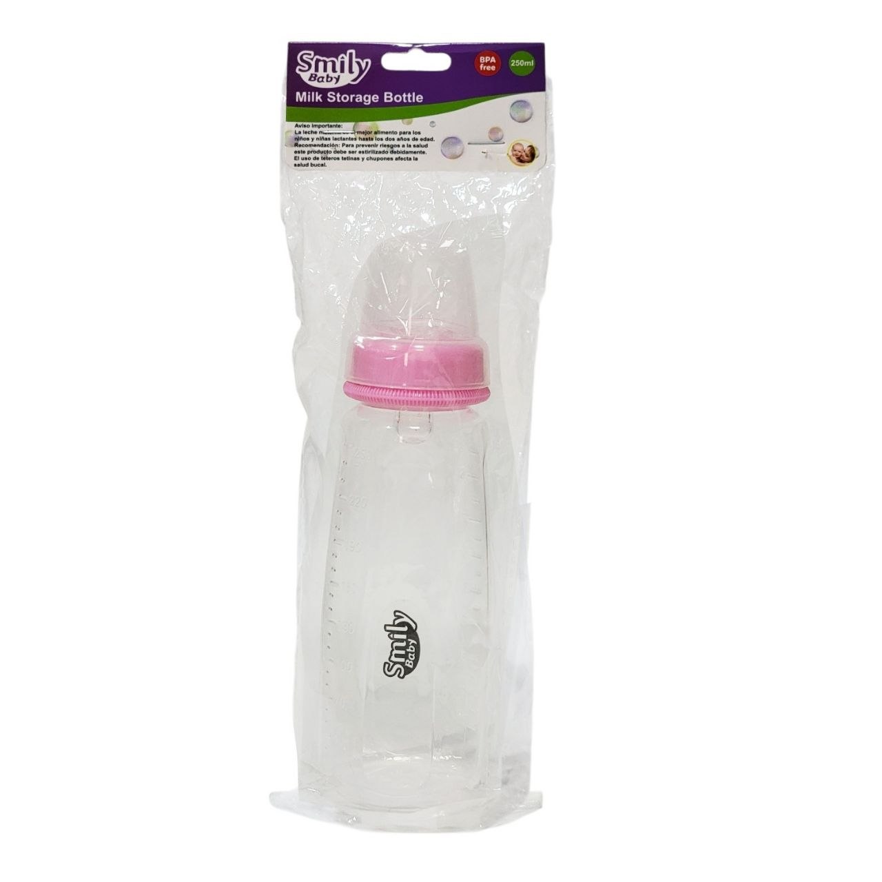 BIBERON Y BOTELLA DE ALMACENAMIENTO PARA LECHE MATERNA PARA BEBES SMILY BABY 250ML