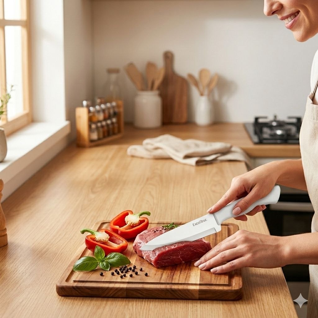 CUCHILLO DE COCINA MULTIUSO COMERCIAL CON ACABADO BLANCO EXCALIBUR 17CM