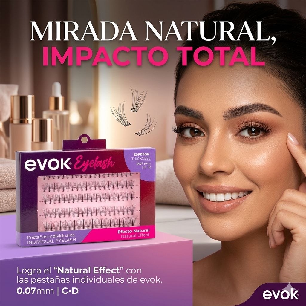 PESTAÑAS POSTIZAS INDIVIDUALES EFECTO NATURAL CURVATURA C Y D EVOK