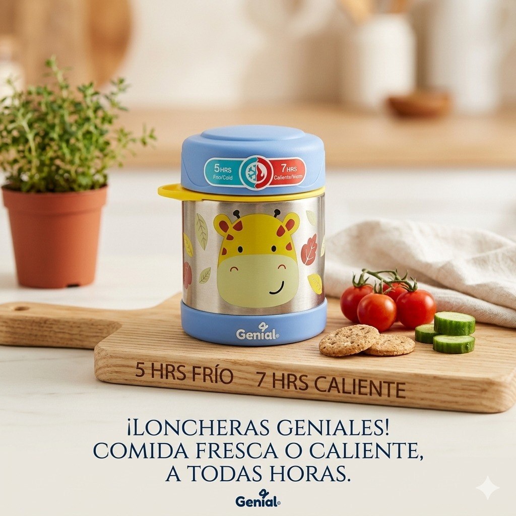 RECIPIENTE TERMO PARA ALIMENTOS DE ACERO INOXIDABLE CON CUCHADOR INFANTIL GENIAL 350ML