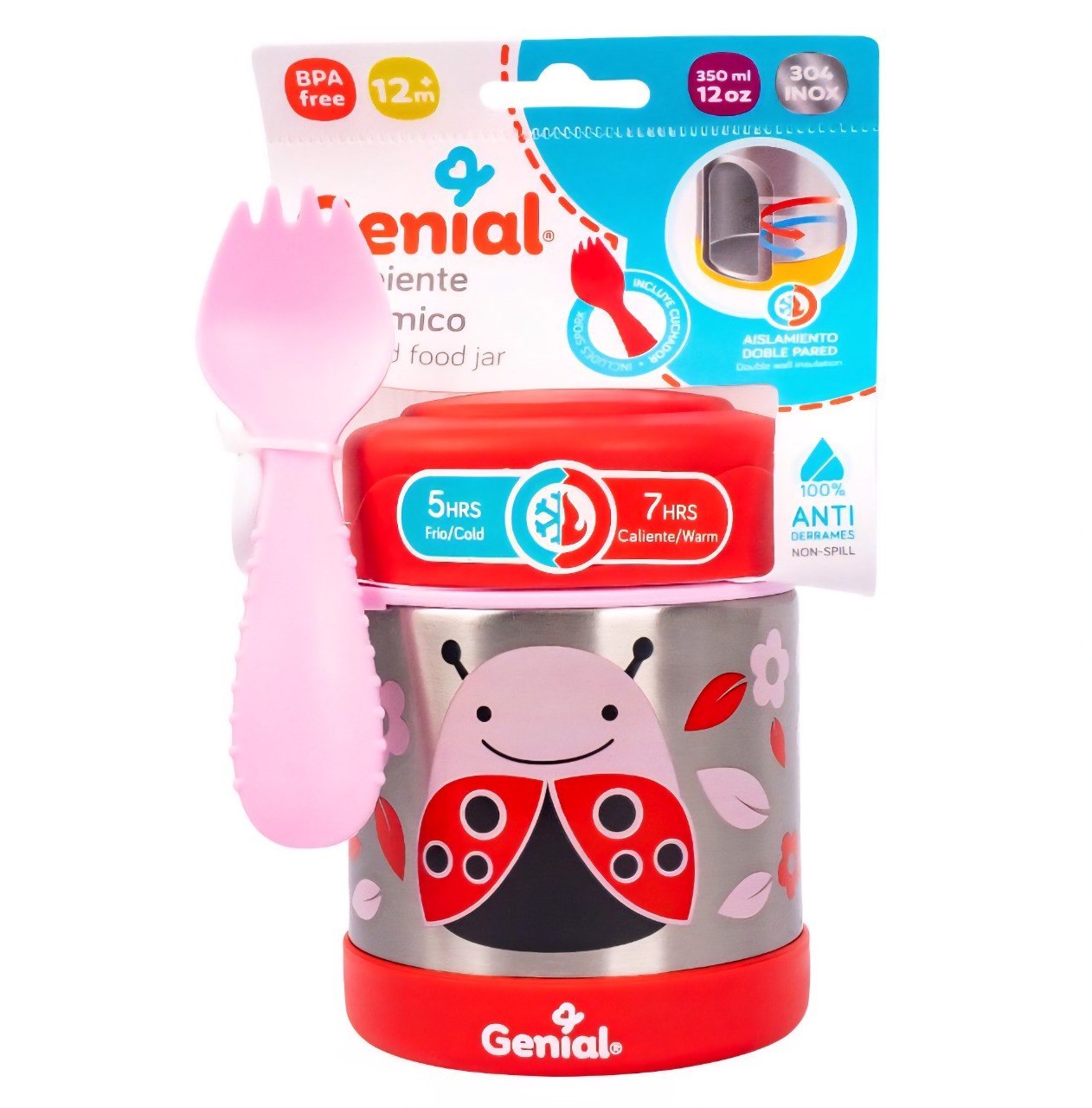 RECIPIENTE TERMO PARA ALIMENTOS DE ACERO INOXIDABLE CON CUCHADOR INFANTIL GENIAL 350ML