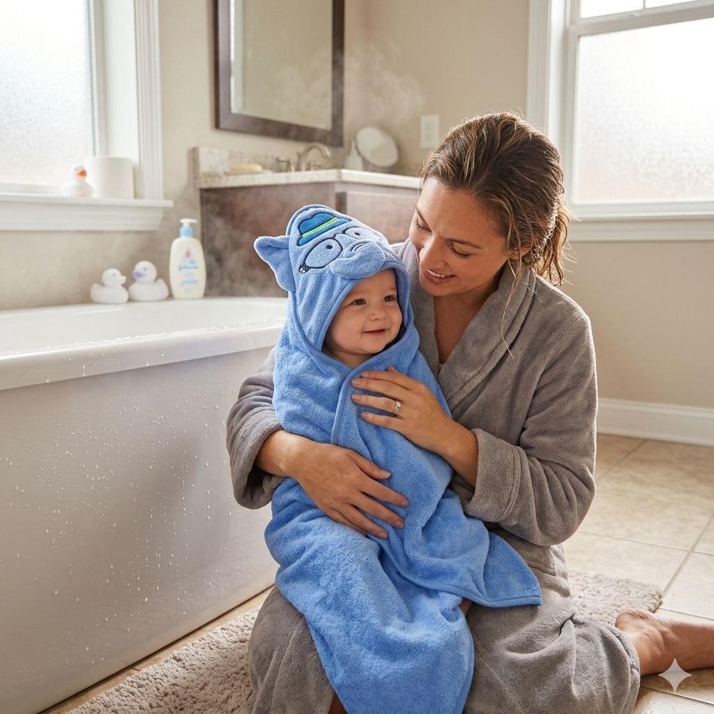TOALLA DE BAÑO PARA BEBE DE ALGODON NATURAL CON CAPUCHA GENIAL 76X76CM