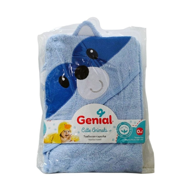 TOALLA DE BAÑO PARA BEBE DE ALGODON NATURAL CON CAPUCHA GENIAL 76X76CM