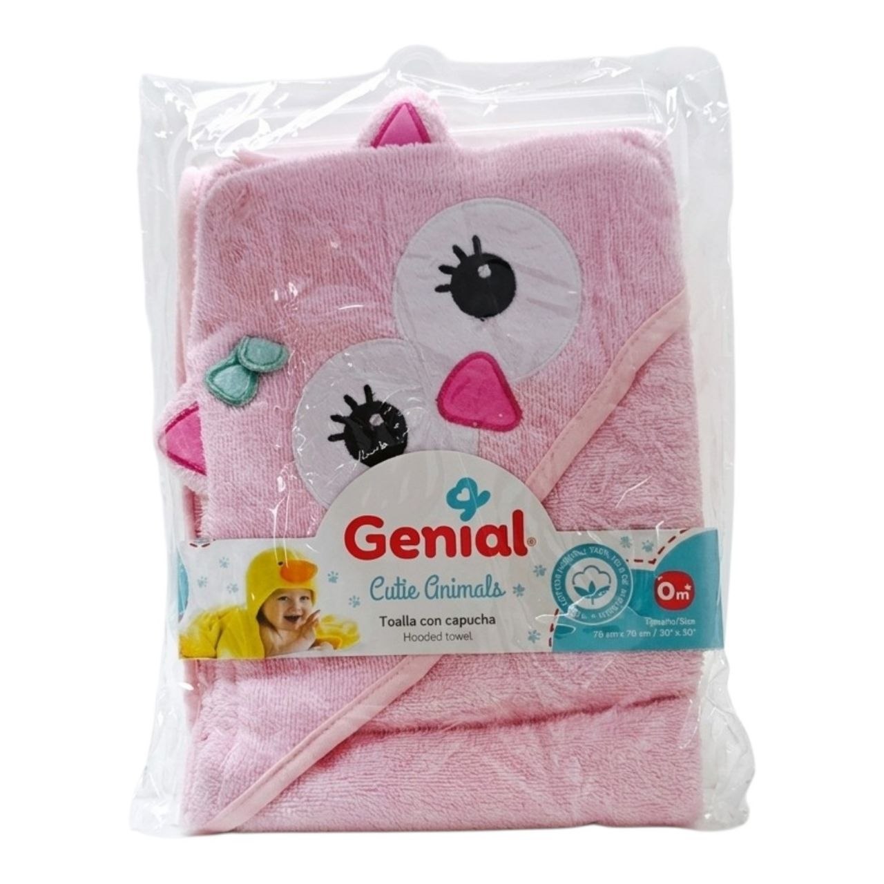 TOALLA DE BAÑO PARA BEBE DE ALGODON NATURAL CON CAPUCHA GENIAL 76X76CM