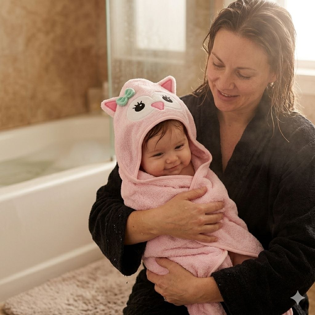 TOALLA DE BAÑO PARA BEBE DE ALGODON NATURAL CON CAPUCHA GENIAL 76X76CM