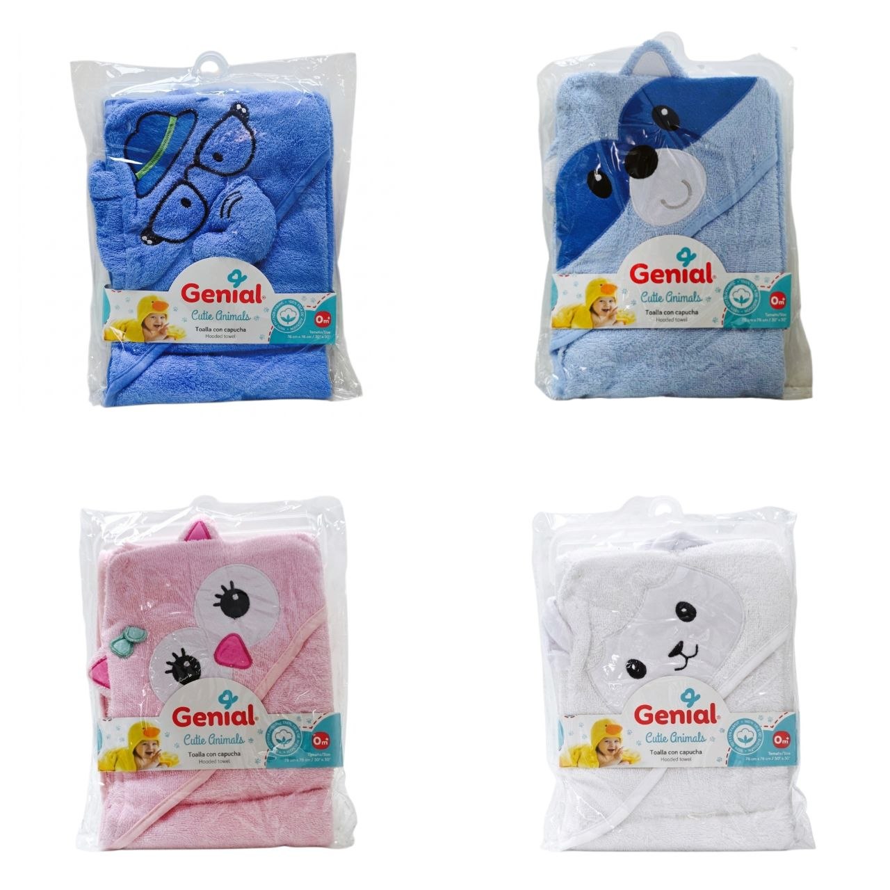 TOALLA DE BAÑO PARA BEBE DE ALGODON NATURAL CON CAPUCHA GENIAL 76X76CM