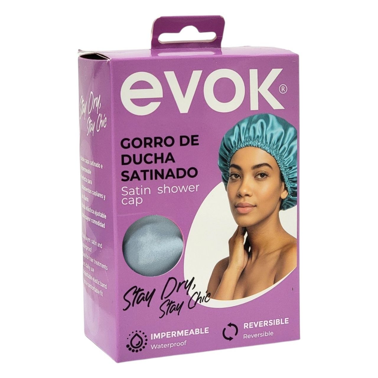 GORRO DE DUCHAS SATINADO REVERSIBLE E IMPERMEABLE EVOK