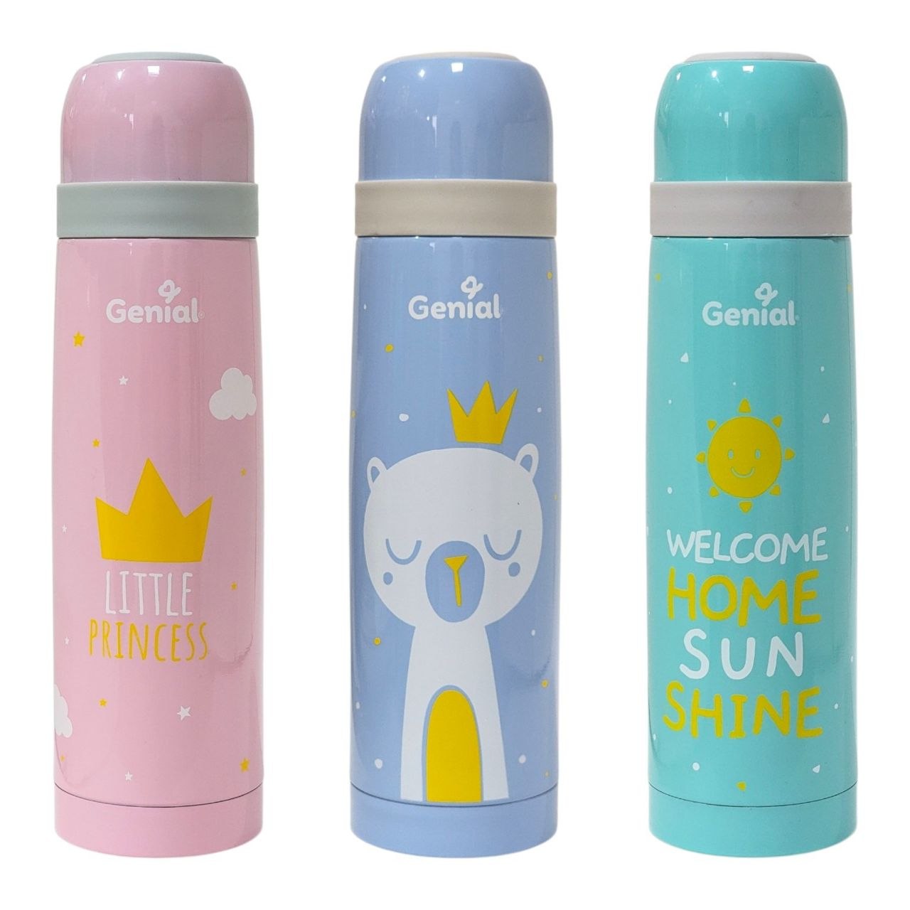 TERMO PORTATIL DE ACERO INOXIDABLE LIBRE DE BPA CON DISEÑO INFANTIL GENIAL 500ML