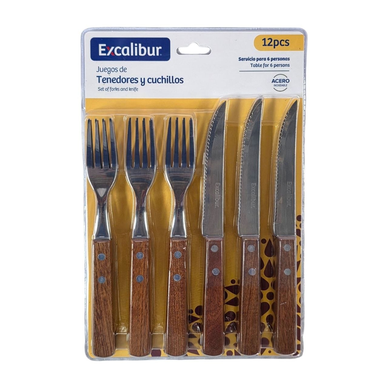 JUEGO DE CUCHILLOS Y TENEDORES DE MESA DE ACERO INOXIDABLE 12PCS EXCALIBUR