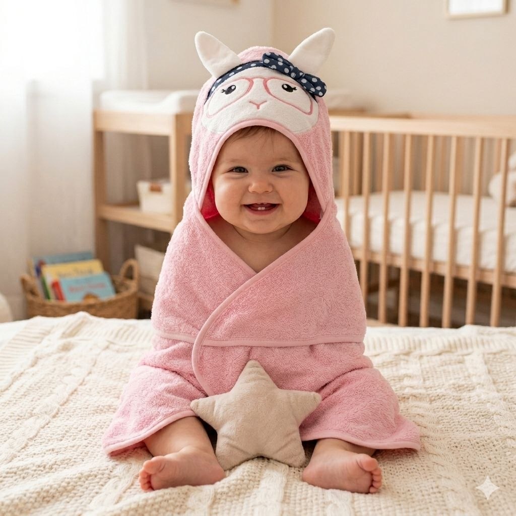 TOALLA DE BAÑO PARA BEBE CON CAPUCHA SUAVE Y ABSORBENTE GENIAL 76X76CM