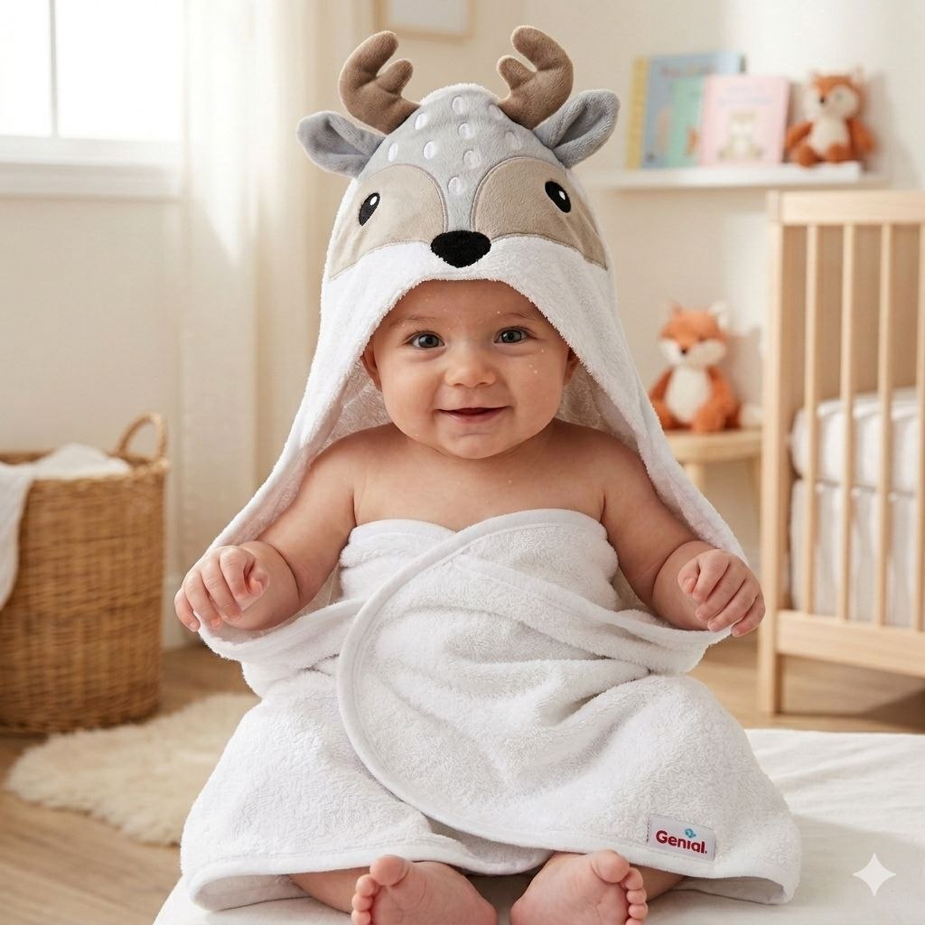 TOALLA DE BAÑO PARA BEBE CON CAPUCHA SUAVE Y ABSORBENTE GENIAL 76X76CM