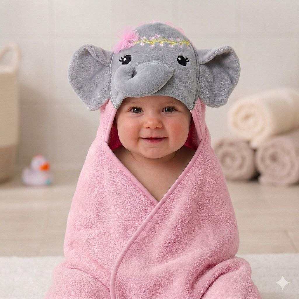 TOALLA DE BAÑO PARA BEBE CON CAPUCHA SUAVE Y ABSORBENTE GENIAL 76X76CM