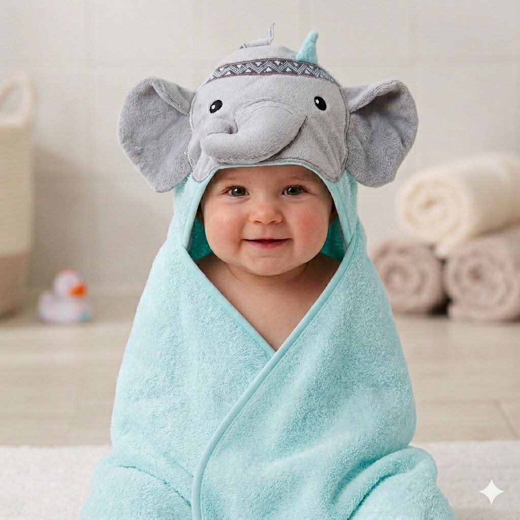 TOALLA DE BAÑO PARA BEBE CON CAPUCHA SUAVE Y ABSORBENTE GENIAL 76X76CM