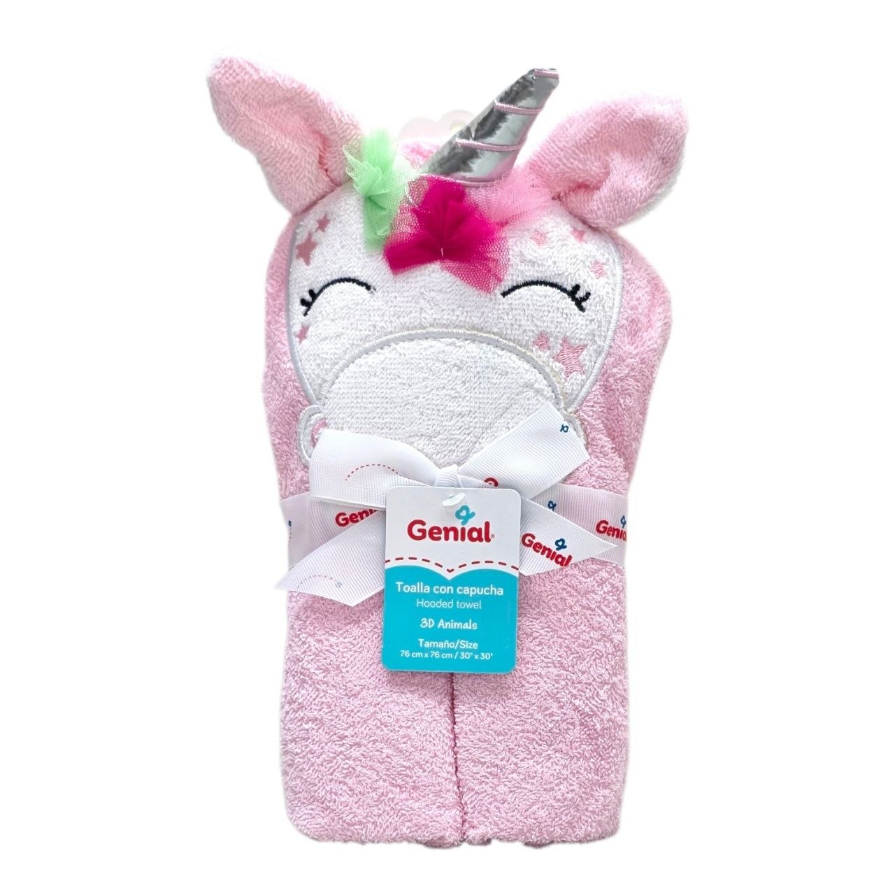 TOALLA DE BAÑO PARA BEBE CON CAPUCHA SUAVE Y ABSORBENTE GENIAL 76X76CM