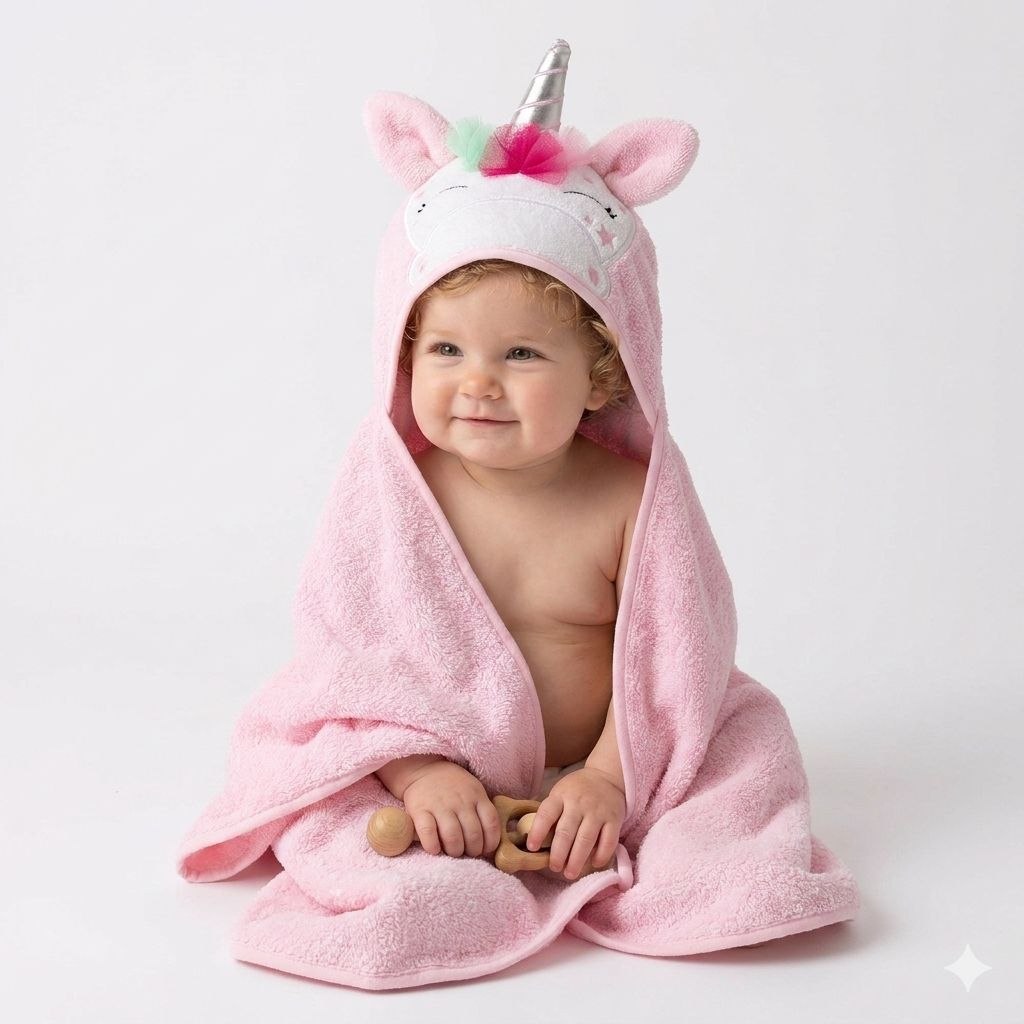 TOALLA DE BAÑO PARA BEBE CON CAPUCHA SUAVE Y ABSORBENTE GENIAL 76X76CM