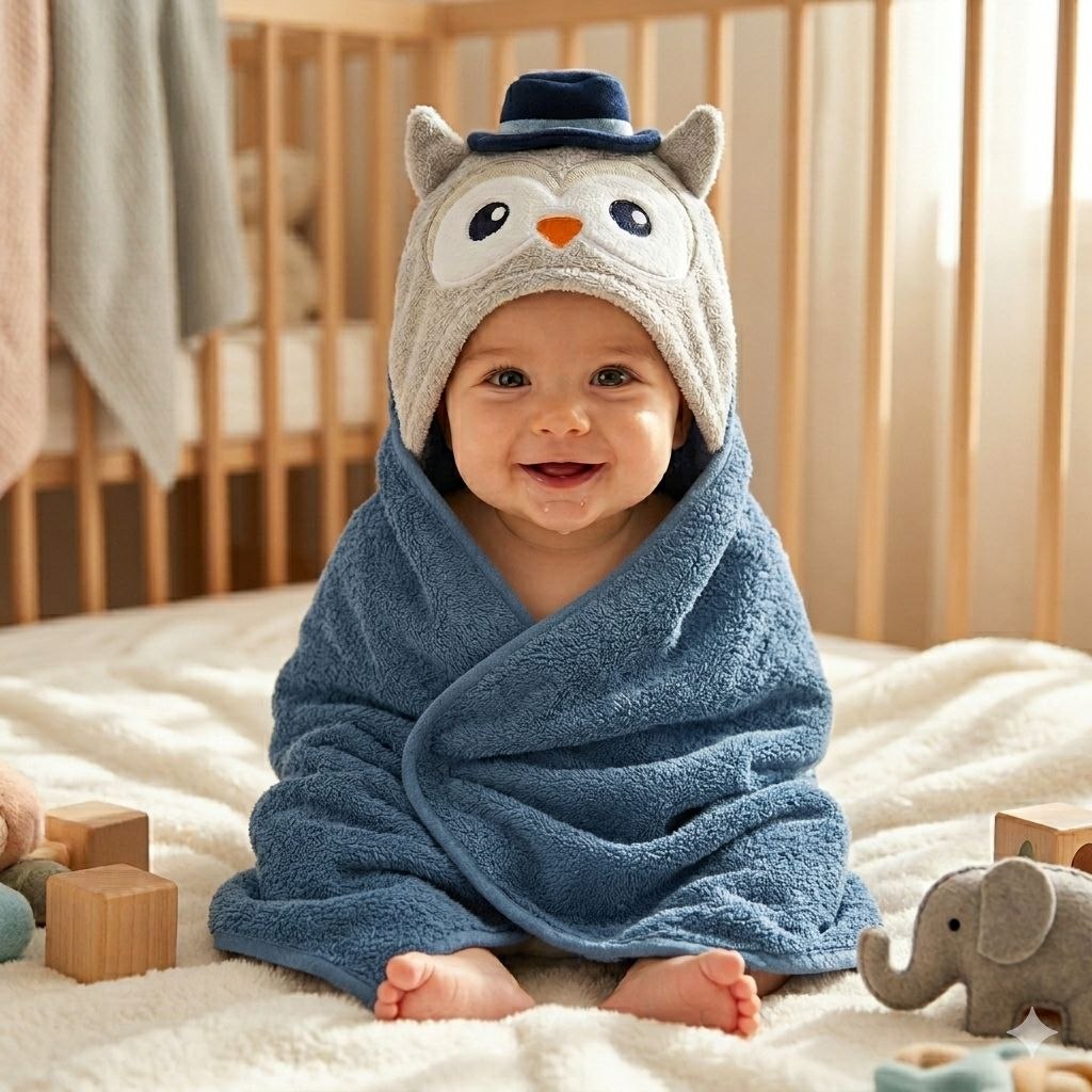 TOALLA DE BAÑO PARA BEBE CON CAPUCHA SUAVE Y ABSORBENTE GENIAL 76X76CM