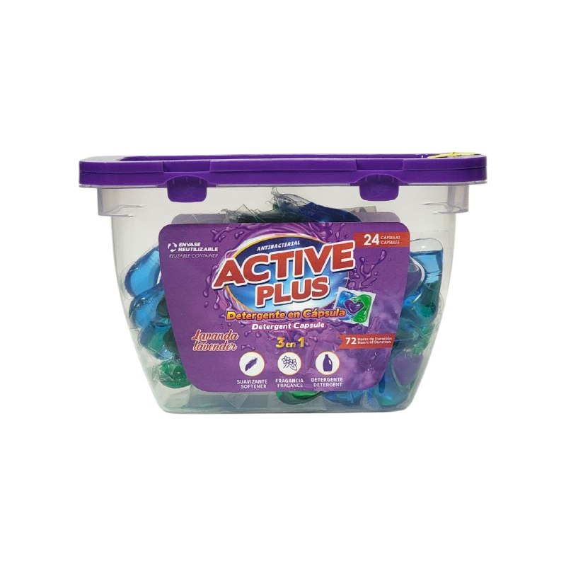 DETERGENTE EN CAPSULAS 3 EN 1 CON AROMA A LAVANDA 24PCS ACTIVE PLUS