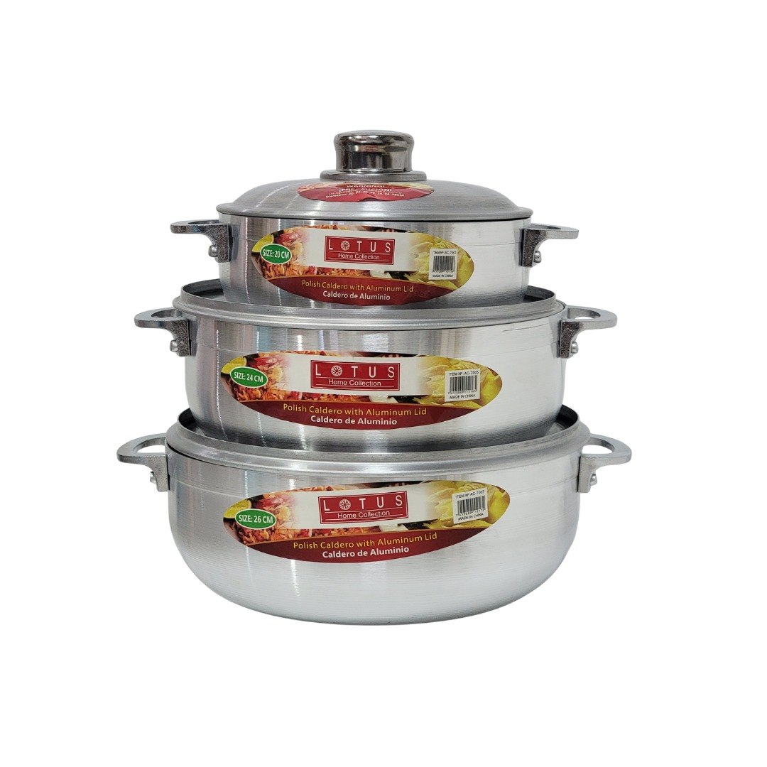 SET DE CALDEROS DE ALUMINIO CON ACABADO SATINADO CON TAPAS 6PCS LOTUS
