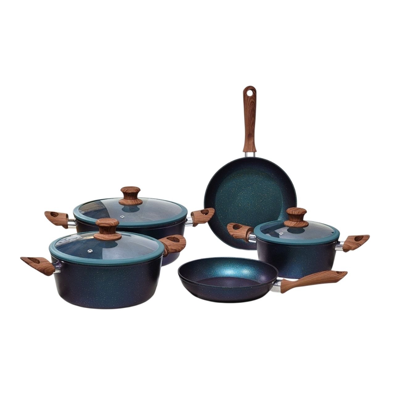 JUEGO DE OLLAS Y SARTENES ANTIADHERENTES CON TAPADERA DE VIDRIO Y BASE DE INDUCCION 5PCS EPICURE