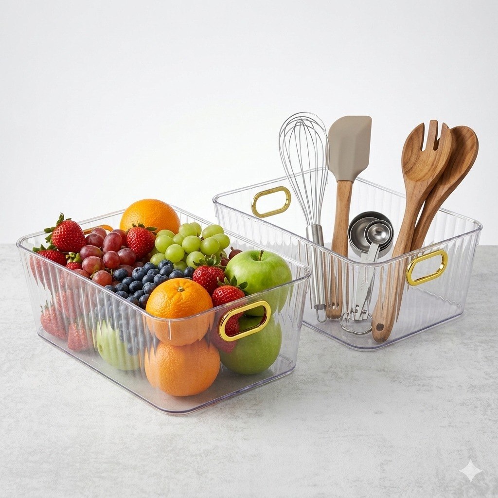 ORGANIZADOR DE ALMACENAMIENTO DE ACRILICO RESISTENTE CON AGARRADERAS MULTIUSO LOTUS 30X21X11CM