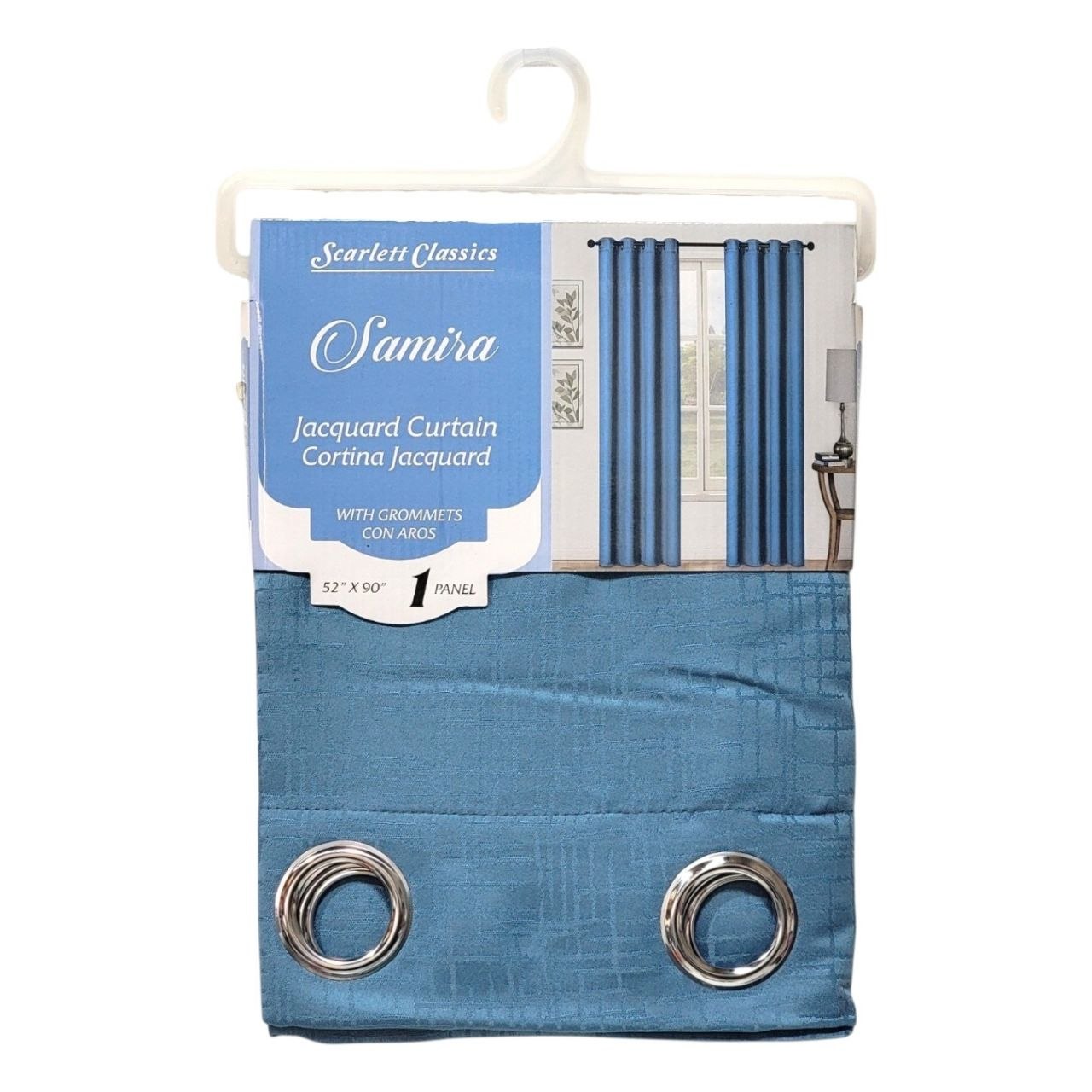 CORTINA DECORATIVA DE TEJIDO JACQUARD COLOR AZUL SCARLETT CLASSICS 132X228CM