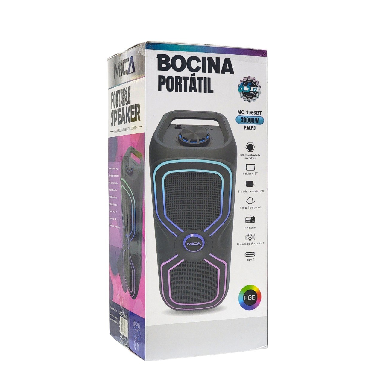 BOCINA INALAMBRICA PORTATIL CON LUCES RGB Y MICROFONO MICA