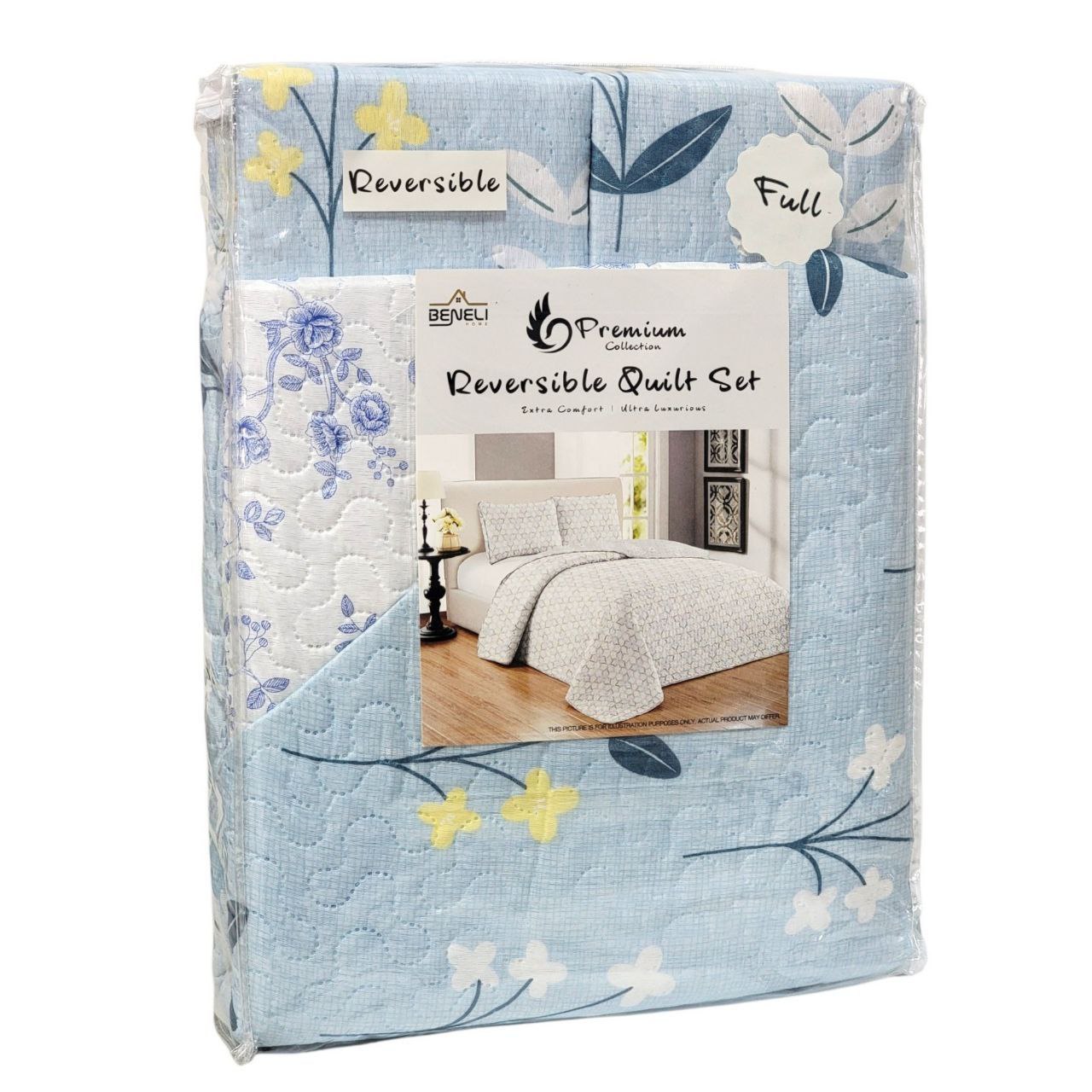 JUEGO DE EDREDON REVERSIBLE FULL MATRIMONIAL 3PCS BENELI HOME
