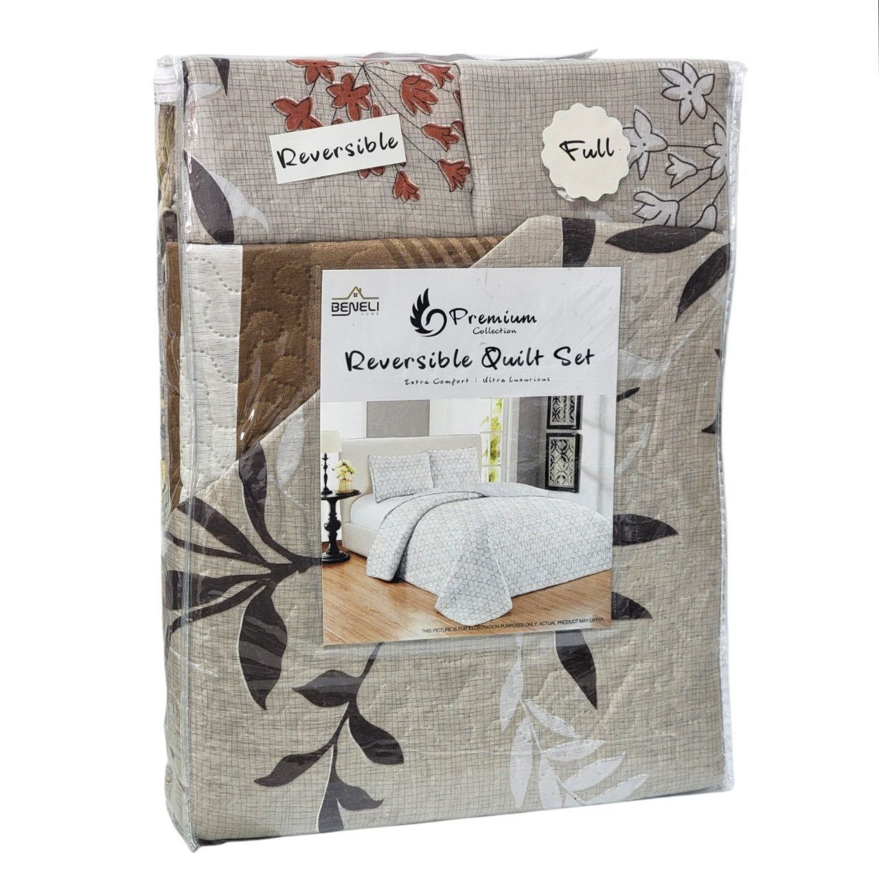 JUEGO DE EDREDON REVERSIBLE FULL MATRIMONIAL 3PCS BENELI HOME