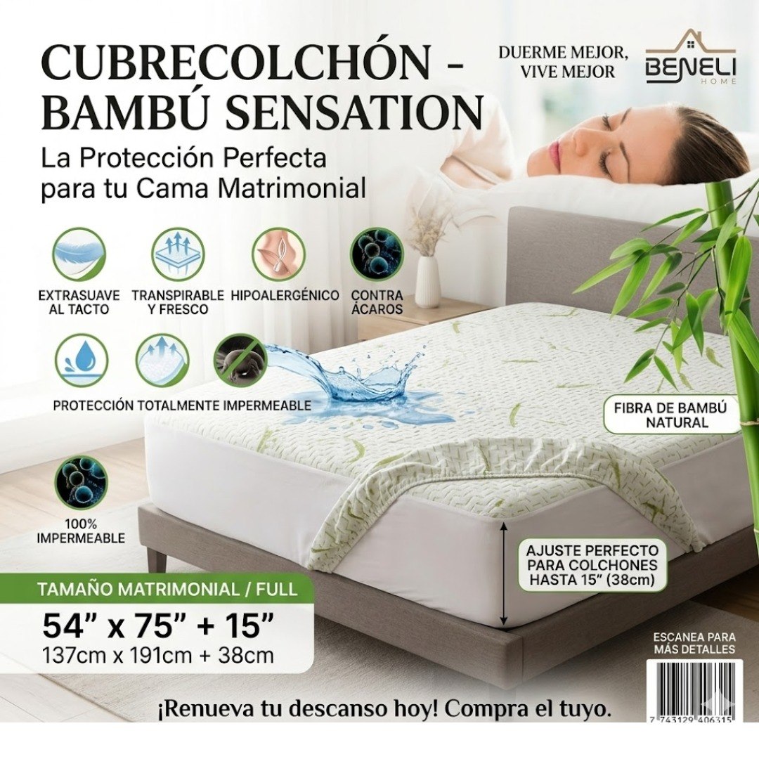 PROTECTOR DE COLCHON IMPERMEABLE TAMAÑO MATRIMONIAL BENELI HOME 137CMX191CM+38CM