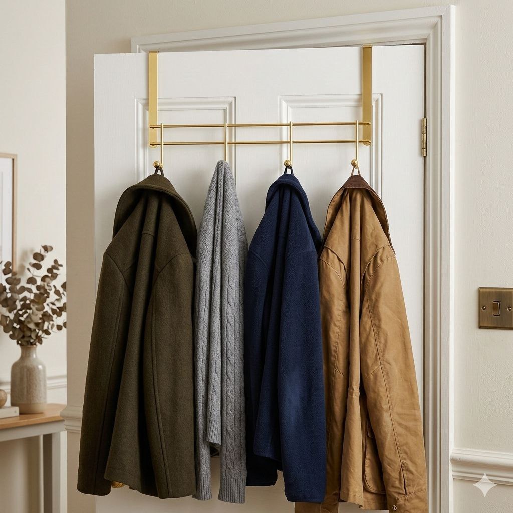 PERCHERO DE METAL DORADO MEDIANO DE 4 GANCHOS PARA PUERTA BENELI HOME 20X39CM
