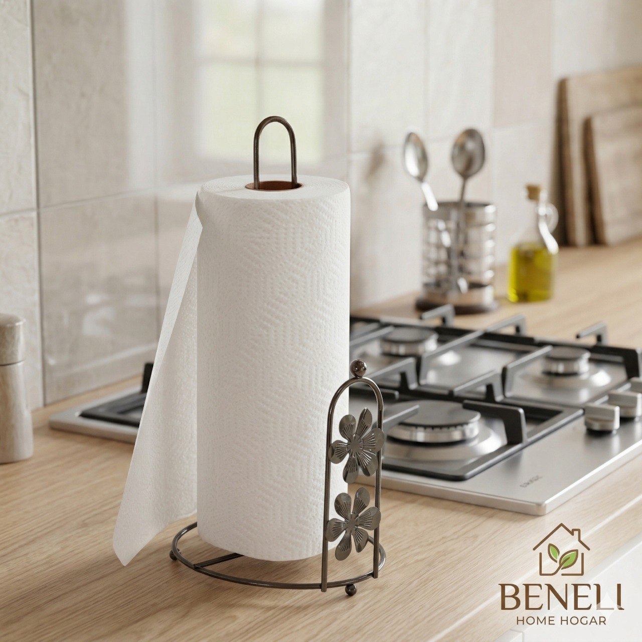 SUJETADOR PARA PAPEL TOALLA DE COCINA DE METAL COLOR NEGRO MATE BENELI HOME 32CM