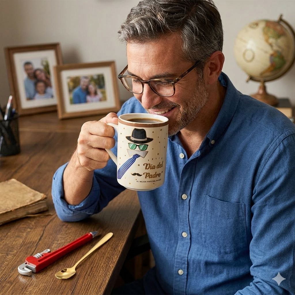 SET DE TAZA DE REGALO PARA PAPÁ CON CUCHARA DE LUJO Y LAPIZ EN FORMA DE LLAVE INGLESA BENELI HOME