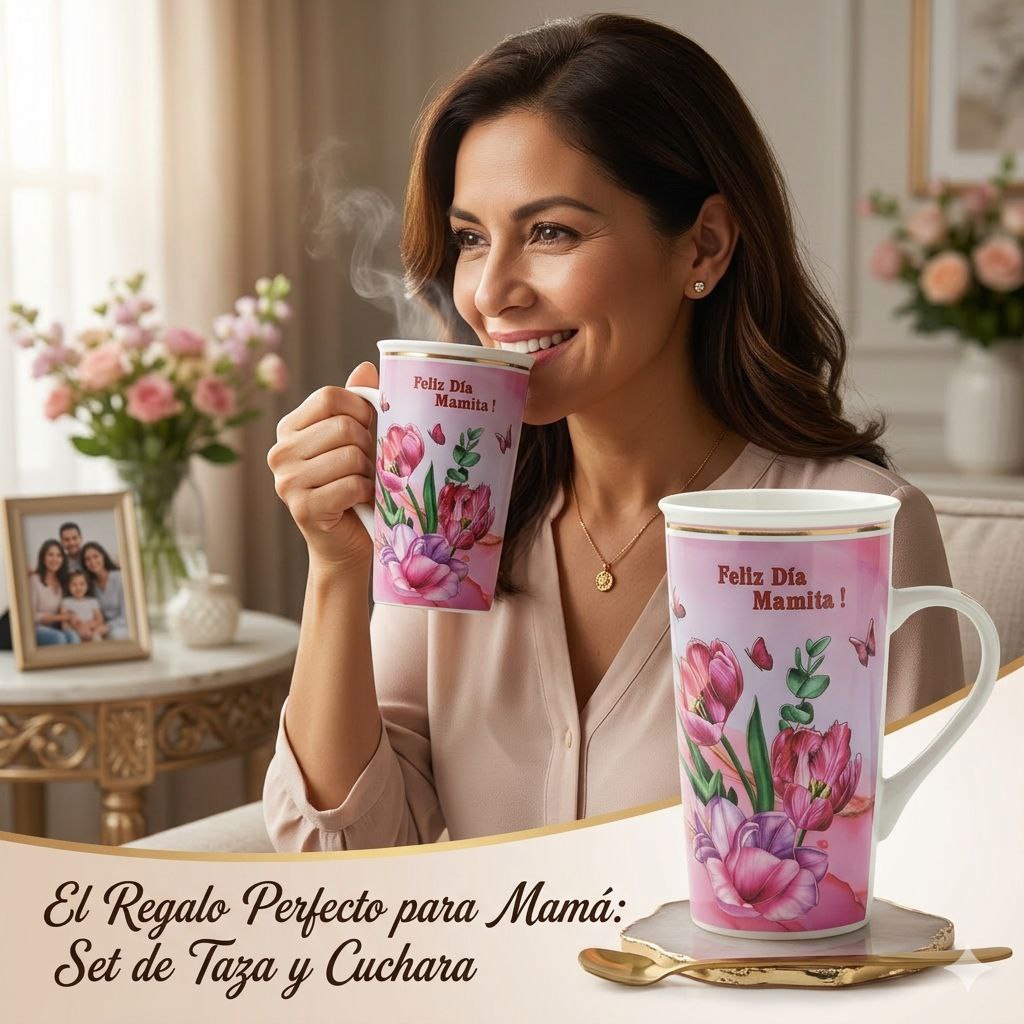 SET DE TAZA DE REGALO PARA MAMÁ CON CUCHARA BENELI HOME