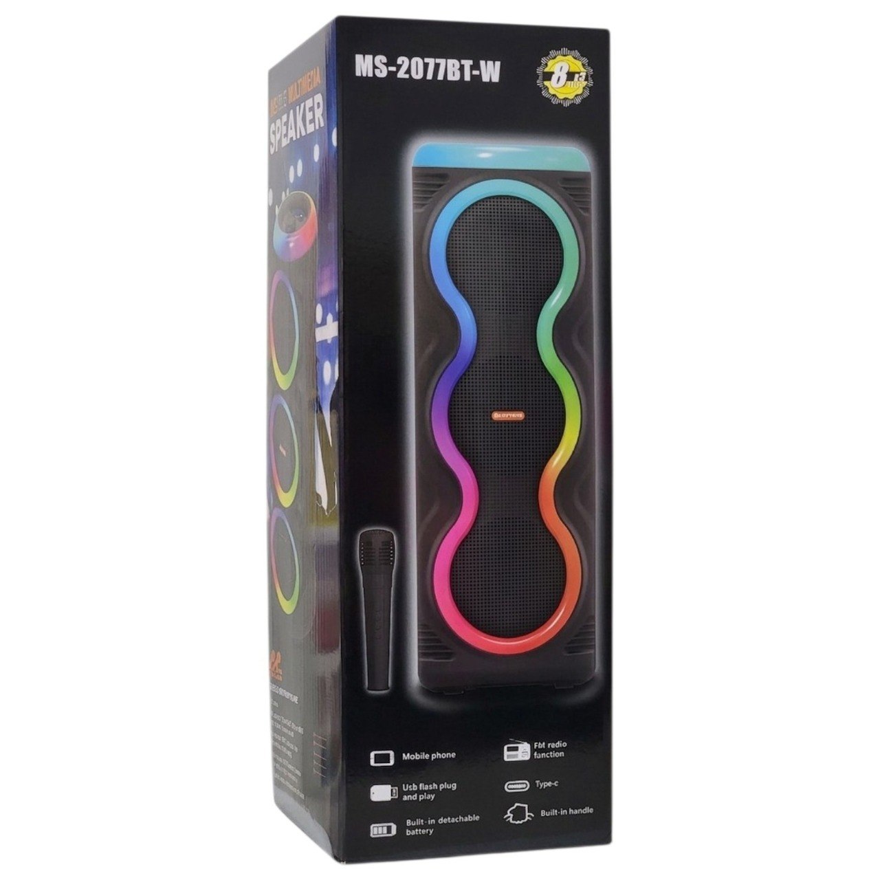 PARLANTE ALTAVOZ DE TORRE INALAMBRICO CON PANEL RGB COMPRLETO MODELO MS-2077BT-W 80CM