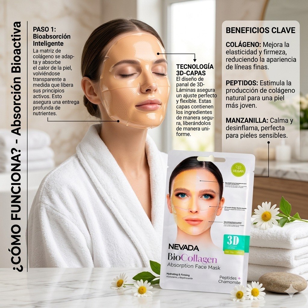 MASCARILLA FACIAL DE BIOCOLAGENO CON PEPTIDOS Y EXTRACTO DE MANZANILLA NEVADA