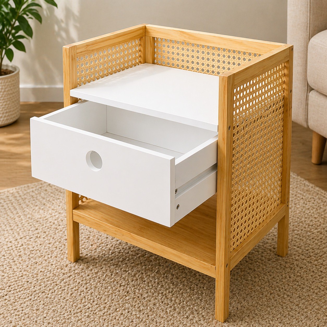MESA DE NOCHE CON 1 CAJON BLANCO ESTILO NATURAL STUDIO 507 40X30X42CM