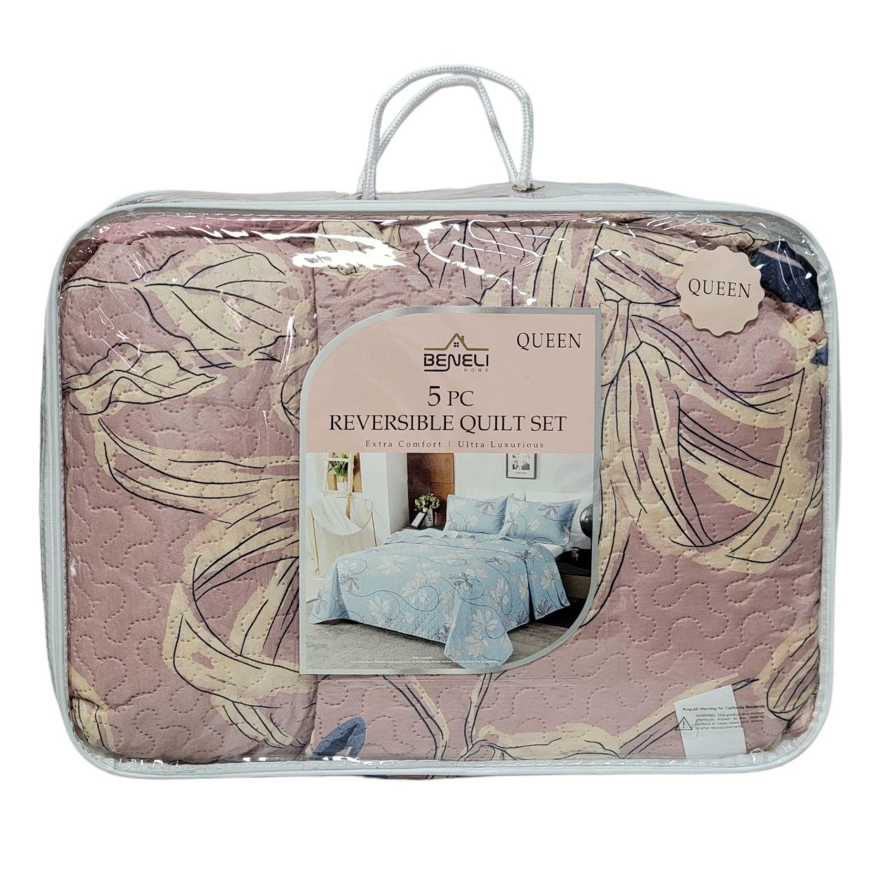 JUEGO DE EDREDON REVERSIBLE DE TAMAÑO QUEEN DE 5PCS BENELI HOME