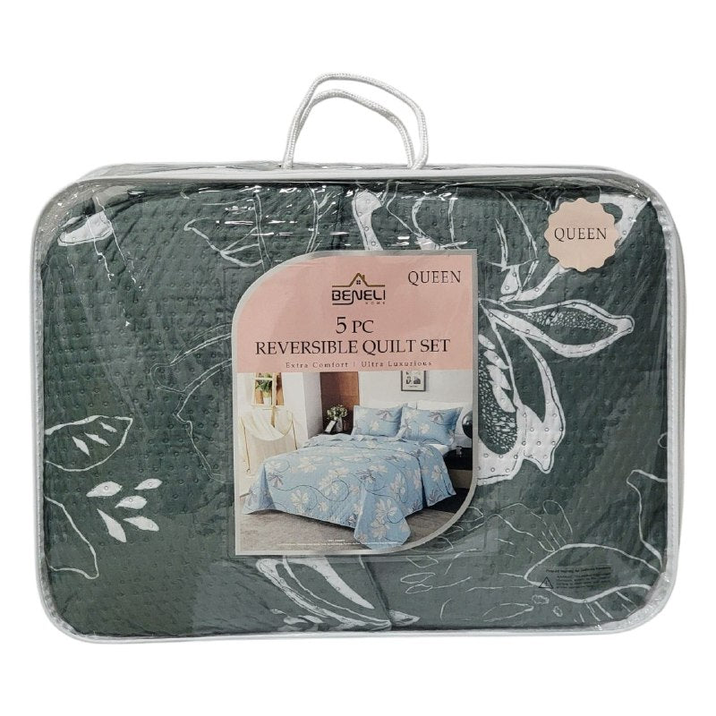 JUEGO DE EDREDON REVERSIBLE DE TAMAÑO QUEEN DE 5PCS BENELI HOME