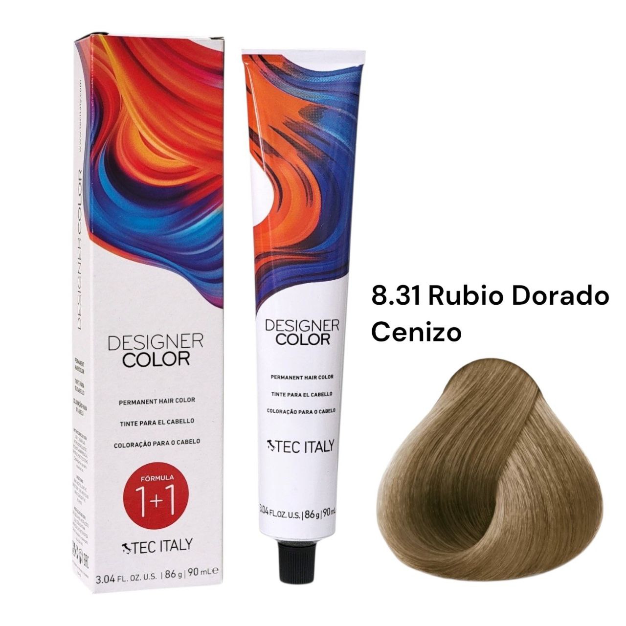 TINTE PERMANENTE PARA EL CABELLO EN CREMA RUBIO DORADO CENIZO 8.31 1+1 TEC ITALY 90ML