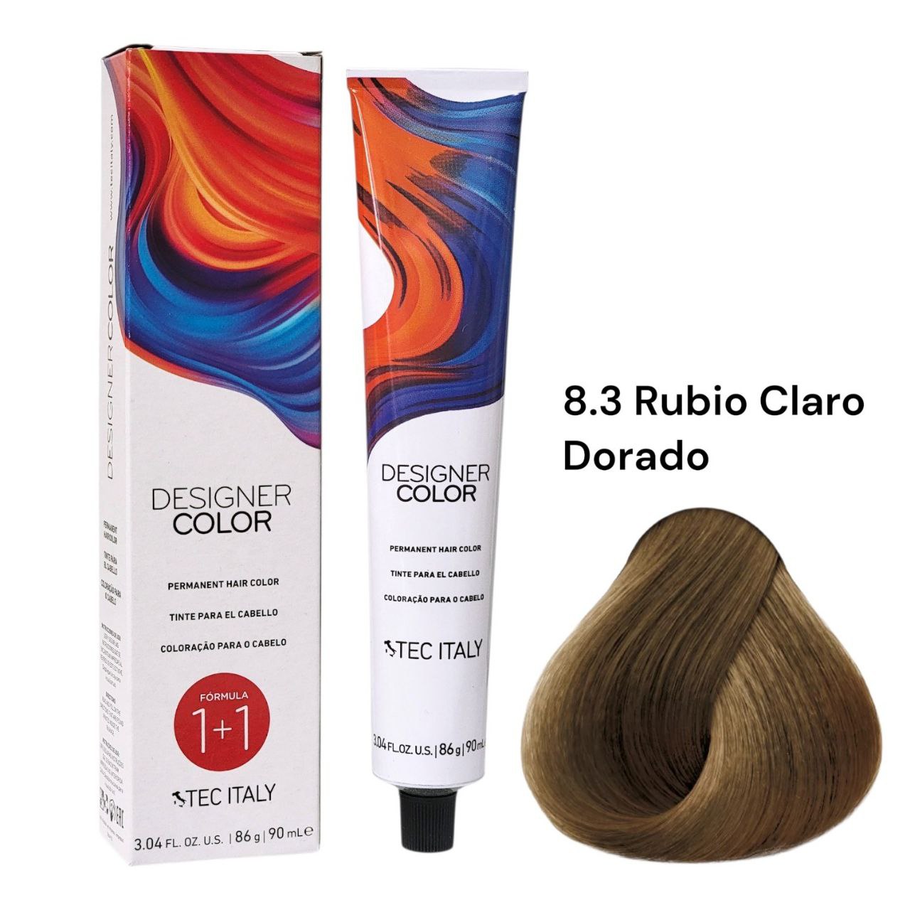 TINTE PERMANENTE PARA EL CABELLO EN CREMA RUBIO CLARO DORADO 8.3 1+1 TEC ITALY 90ML