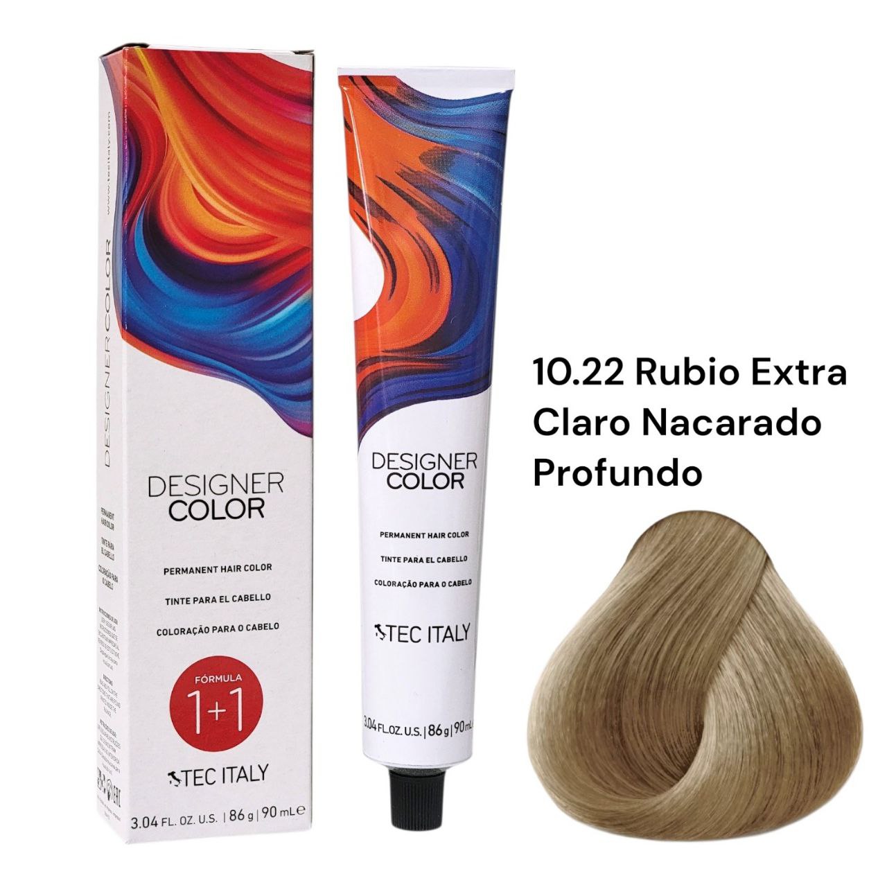 TINTE PERMANENTE PARA EL CABELLO EN CREMA RUBIO EXTRA CLARO NACARADO PROFUNDO 10.22 1+1 TEC ITALY 90ML