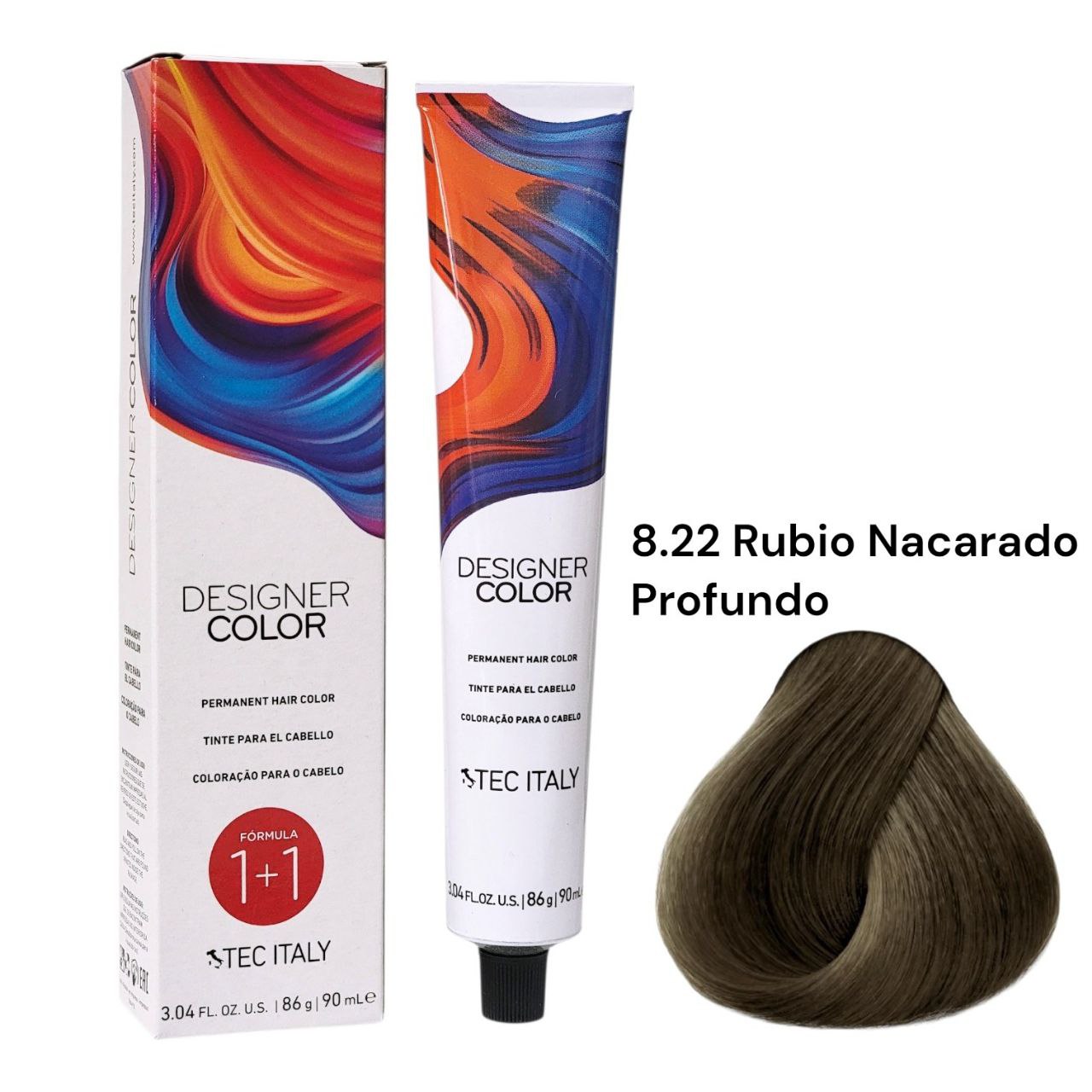 TINTE PERMANENTE PARA EL CABELLO EN CREMA RUBIO NACARADO PROFUNDO 8.22 1+1 TEC ITALY 90ML