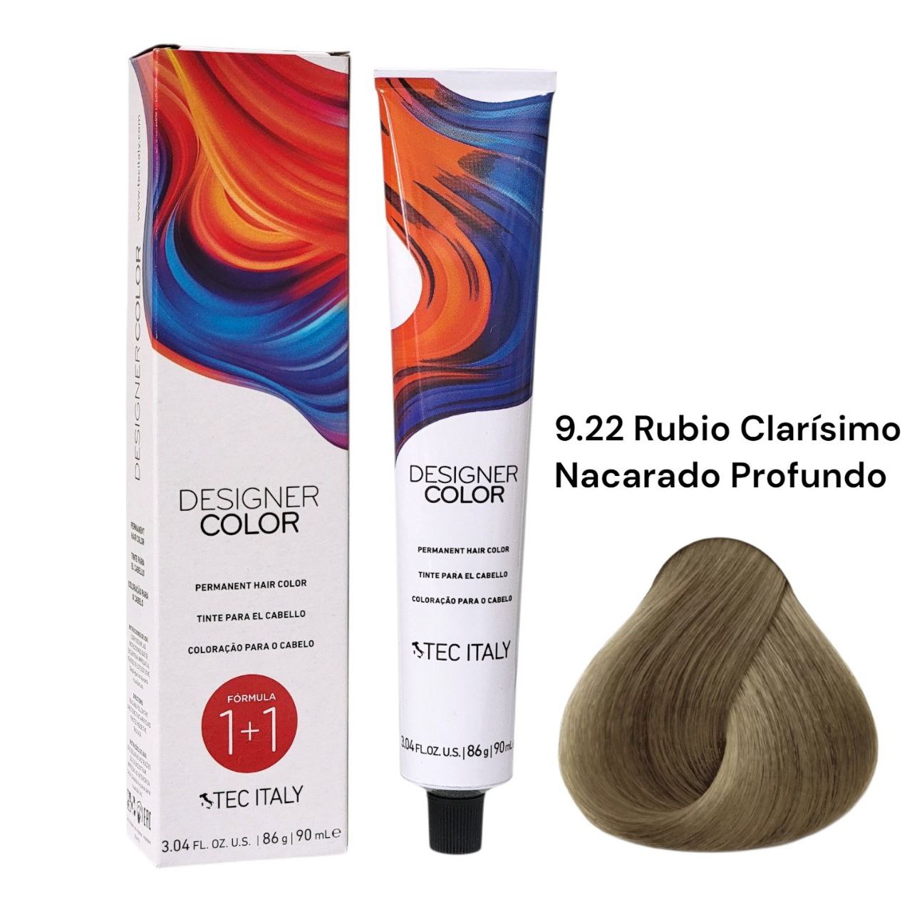 TINTE PERMANENTE PARA EL CABELLO EN CREMA RUBIO CLARISIMO NACARADO PROFUNDO 9.22 1+1 TEC ITALY 90ML