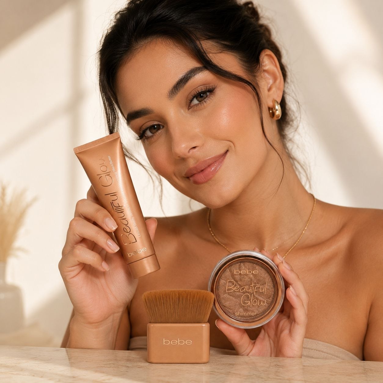 SET ILUMINADOR Y BRONCEADOR LIQUIDO CORPORAL CON BROCHA BEBE BEAUTIFUL GLOW 3PCS