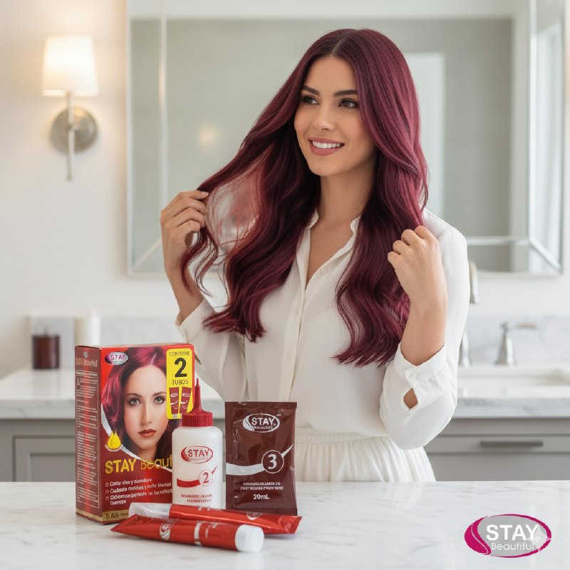 TINTE PARA EL CABELLO COLOR ROJO 5.66, VIVO Y DURADERO STAY BEUTIFUL 50MLX2