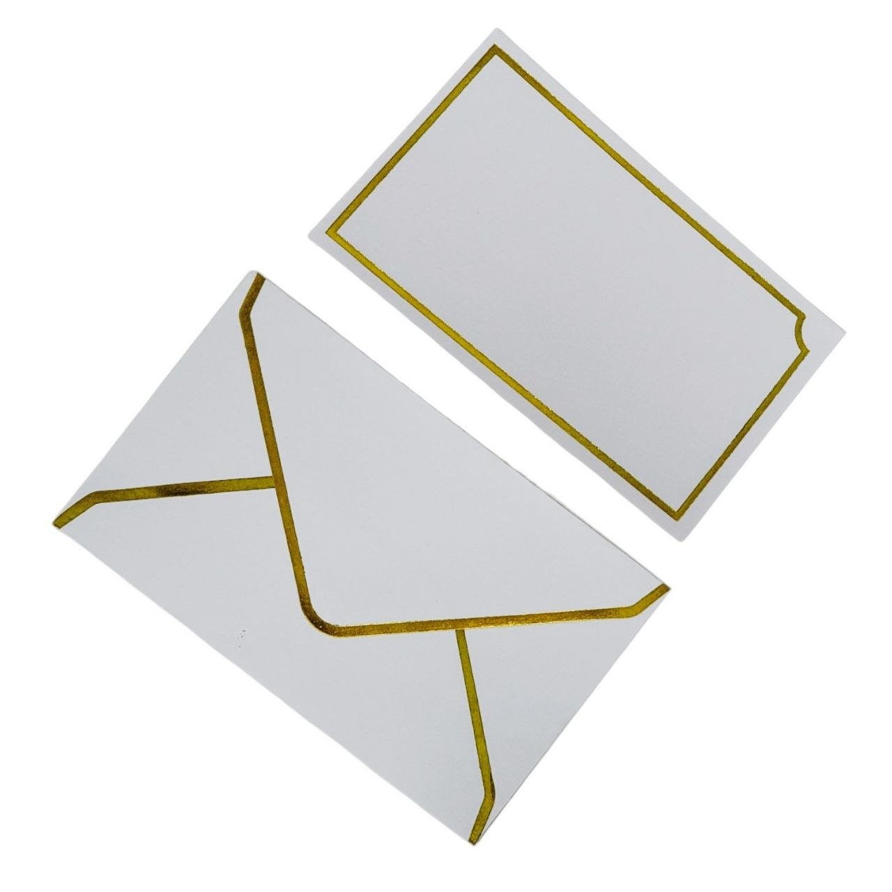 SET DE TARJETAS Y SOBRES CON BORDES DORADOS 10UND ALFA 150X90MM