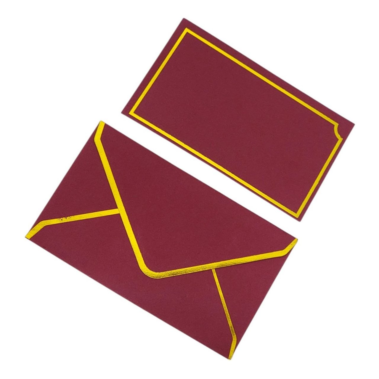 SET DE TARJETAS Y SOBRES CON BORDES DORADOS 10UND ALFA 150X90MM