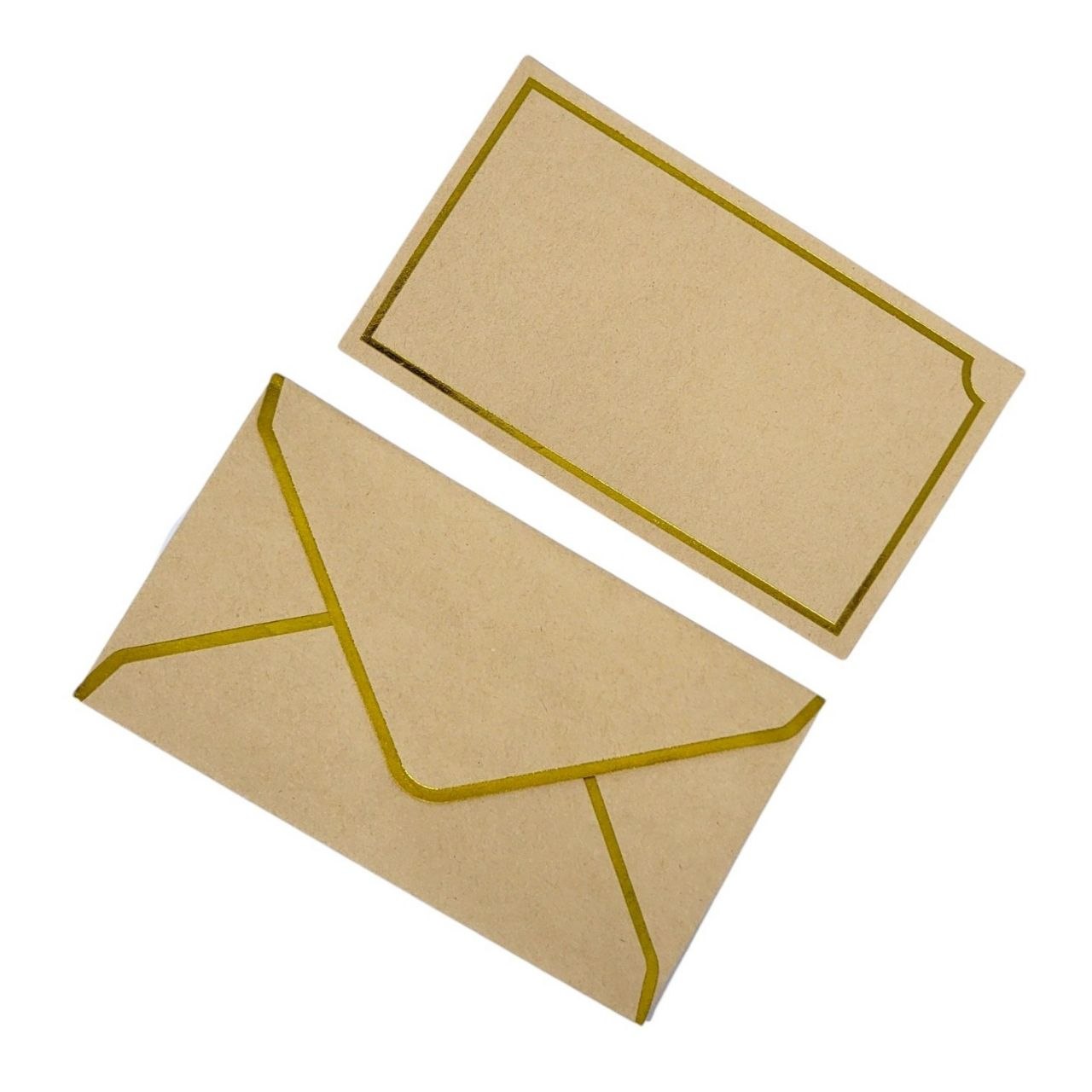 SET DE TARJETAS Y SOBRES CON BORDES DORADOS 10UND ALFA 150X90MM