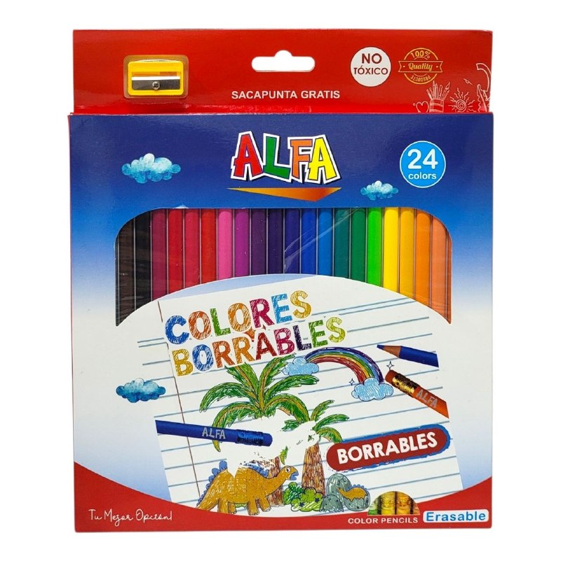 SET DE LAPICES DE COLORES BORRABLES CON SACAPUNTAS 24UND ALFA
